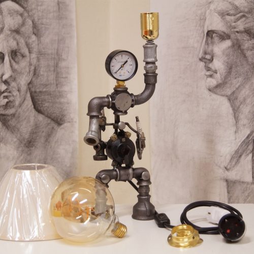 Modern steampunk decor table lamp made of industrial parts