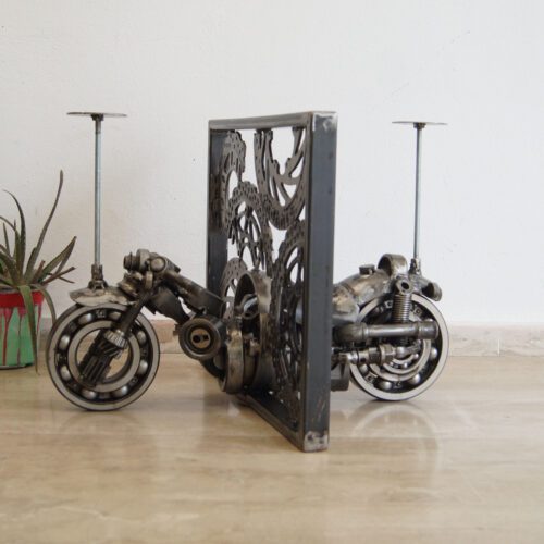 Metal industrial table motorcycle decor
